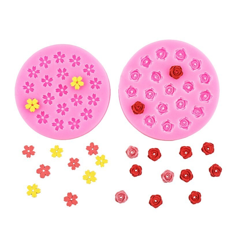 1/2X Mini 3D Cherry Rose Flower Silicone Mold Fondant Cake Decorating Mould Tool
