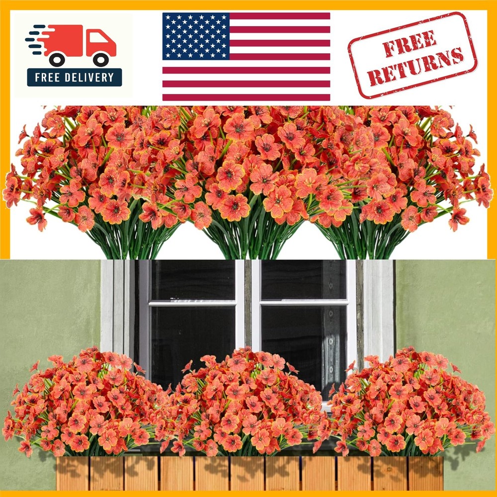 Vibrant Orange 15-Bundle Artificial Flowers for Low-Maintenance Outdoor Decor