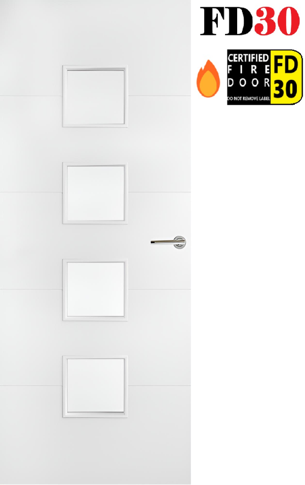 Branded White 4 Clear light Unfinished Internal FD30 Fire door + UK Delivery