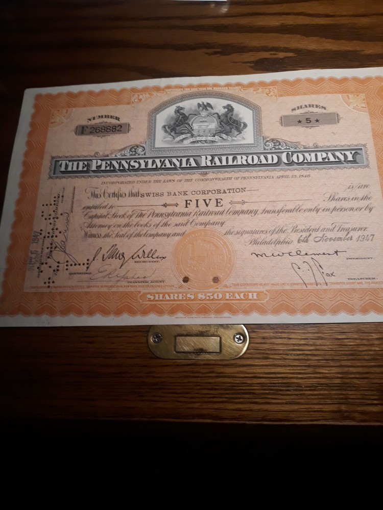 Vintage Pennsylvania Railroad Company Stock Certificate - Rare Collectible Railroad Memorabilia