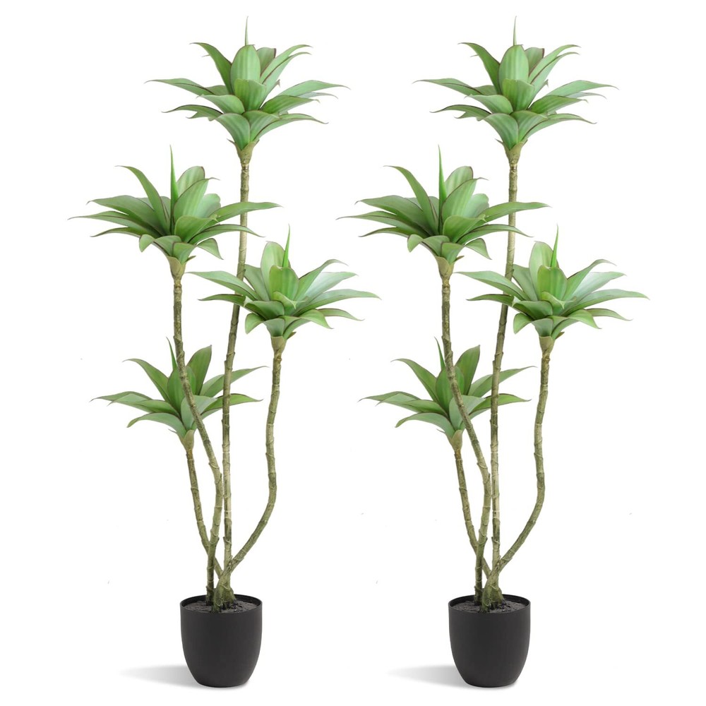 4.6 Ft Artificial Water Lily Tree in Pot with 4 Faux Green Heads