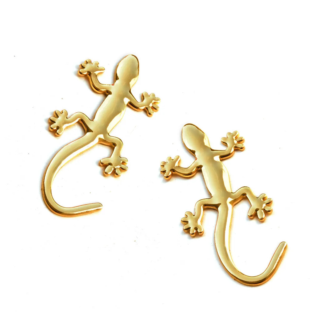 2Pcs 3D Metal Gecko Shape Lizard Logo Chrome Badge Emblems Sticker
