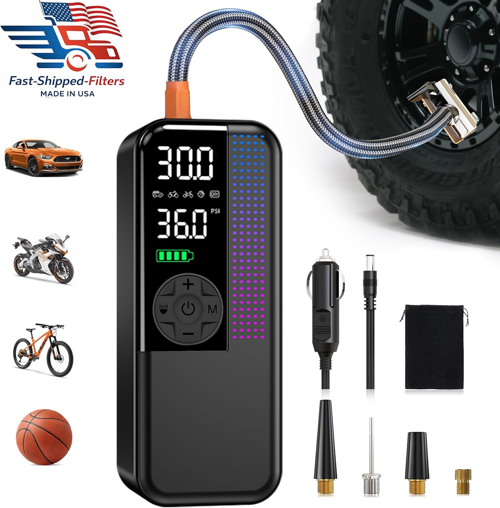 Tire Inflator Portable Air Compressor, 150 PSI Cordless Air Pump, Dual Power 600