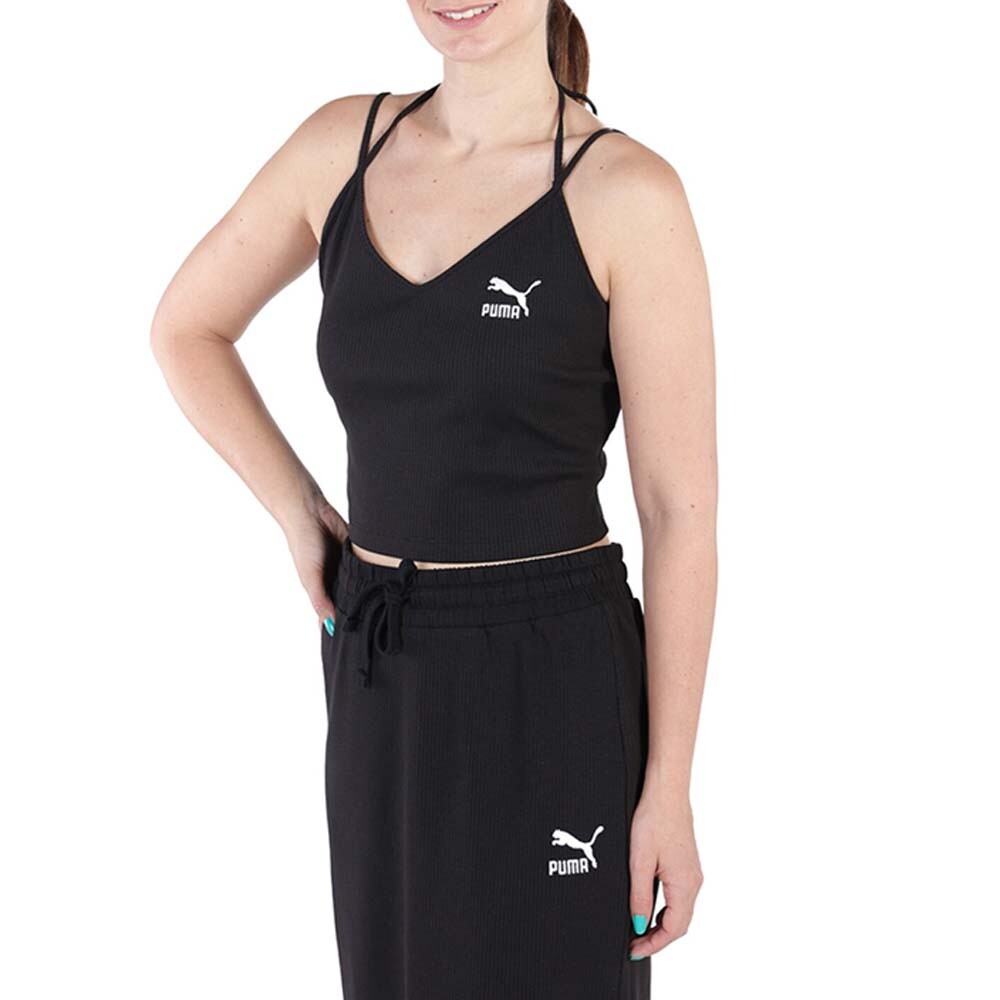 Puma Classics Ribbed Crop Logo Scoop Neck Cami Womens Black Casual  Athletic 624