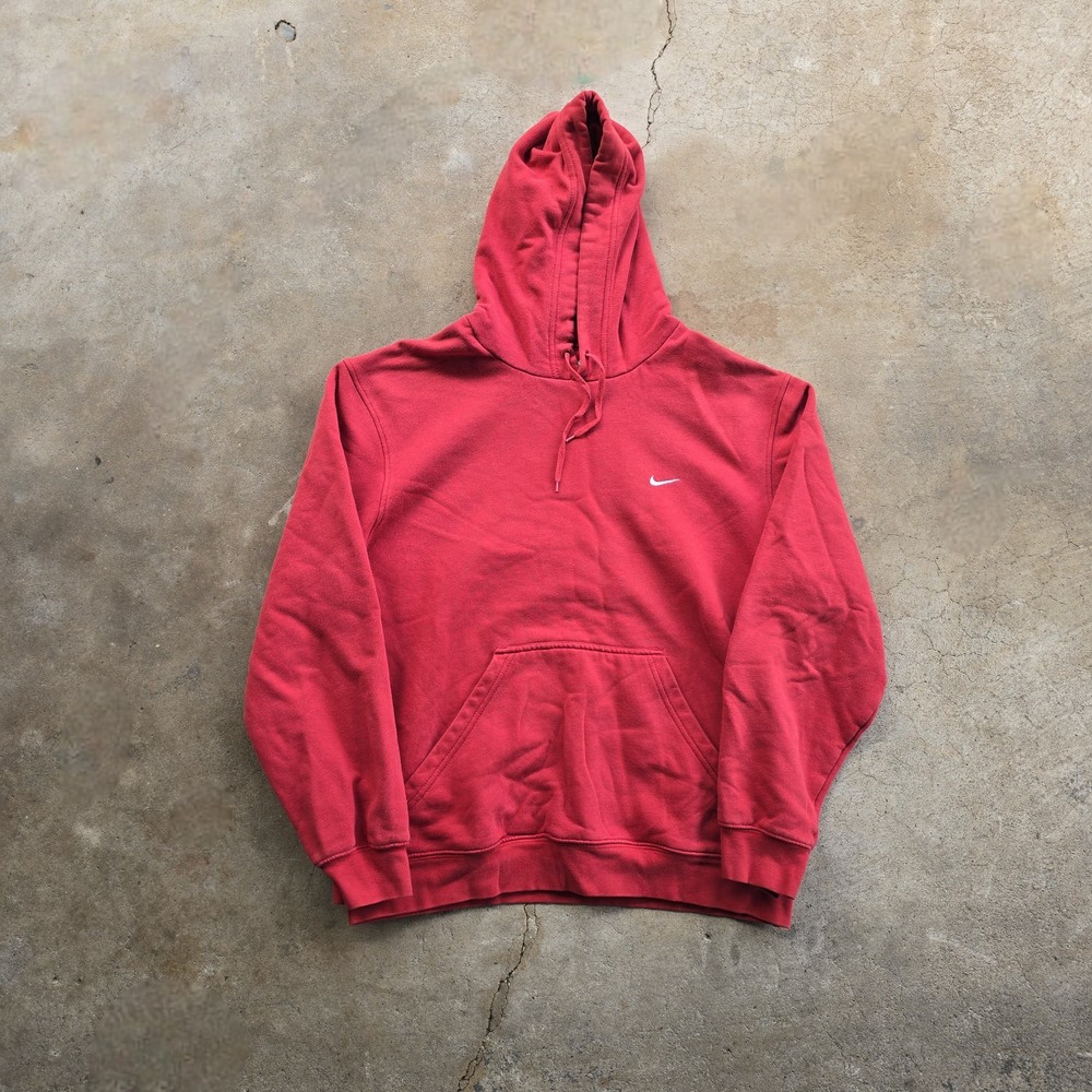 Vintage Nike Hoodie Mens L Red Pullover Sweatshirt Embroidered Swoosh Y2K