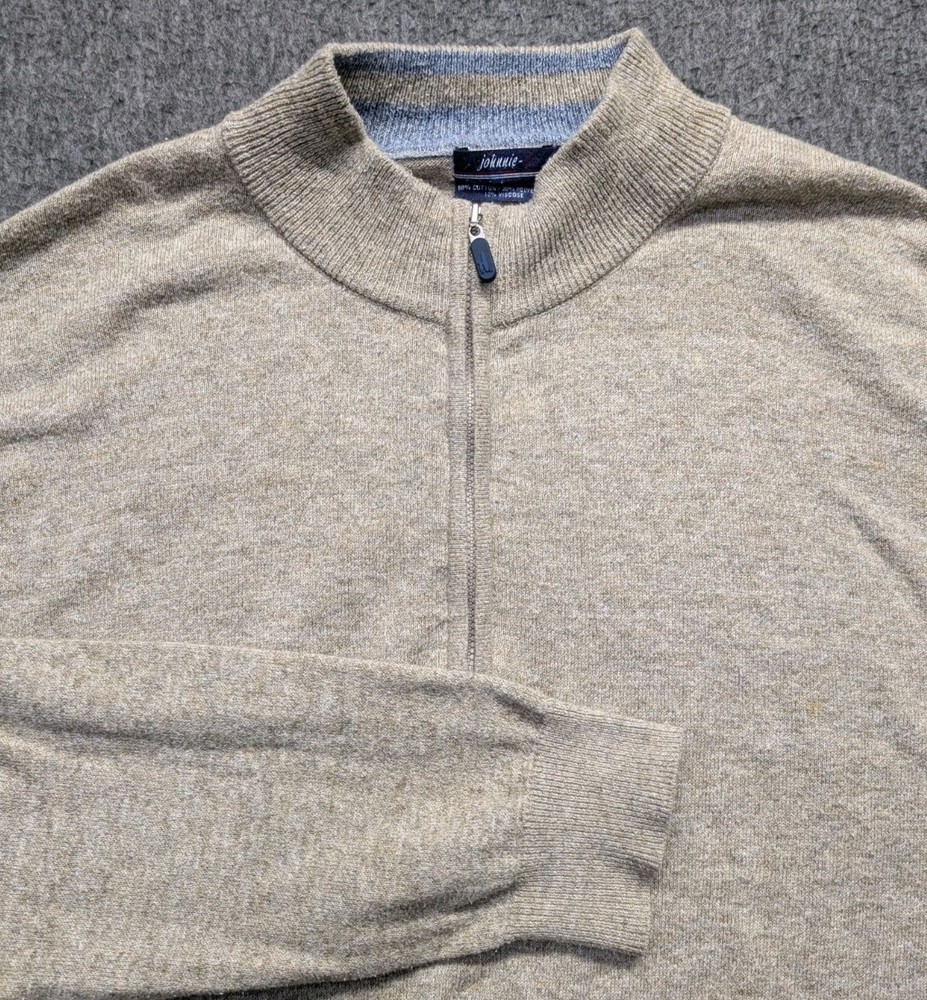 Johnnie O Mens Quarter Zip Pullover Sweater Light Tan Marled Knit Size L
