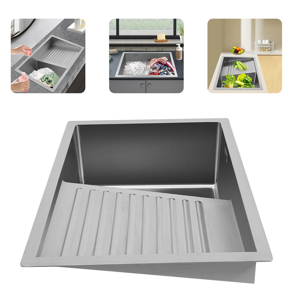 Stainless Steel Laundry Sink with Washboard for Balcony or Kitchen Utility