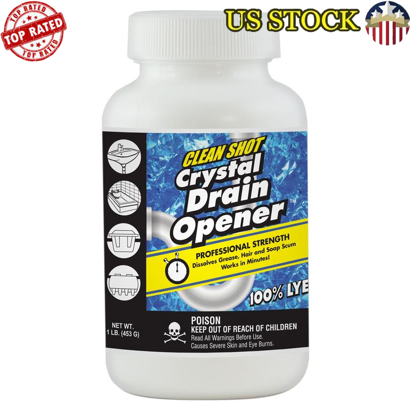 Crystal Drain Opener Fast Acting Non Acid Grease Hair Clog Remover 16oz New