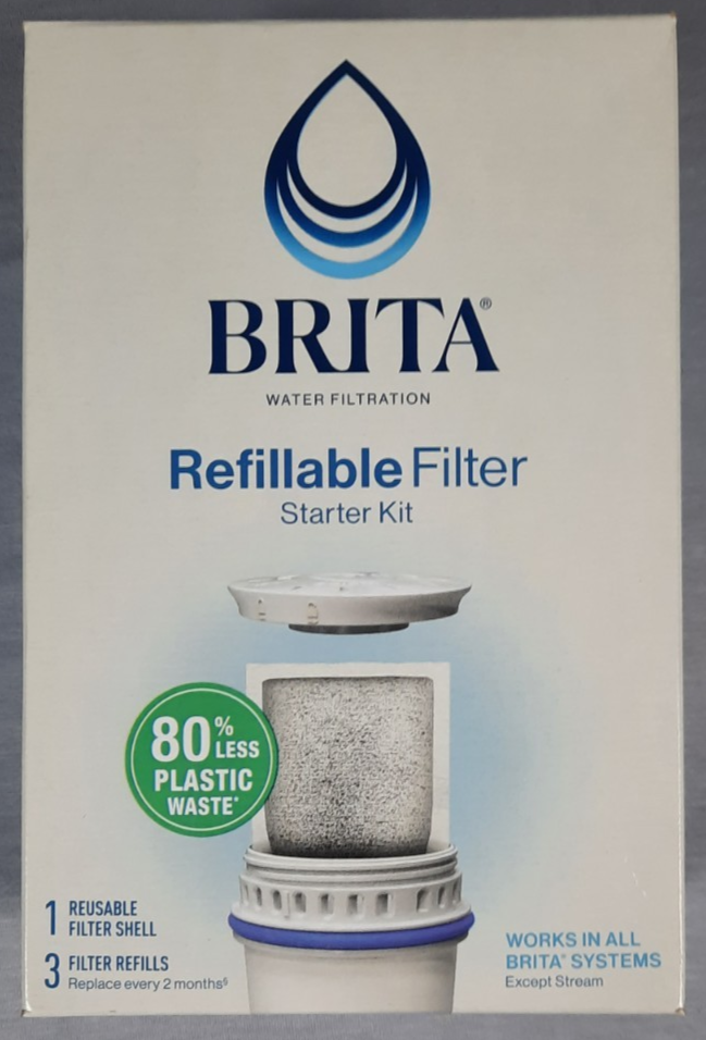 Brita Refillable Water Filtration Starter Kit w/ 1 Filter Shell，3 Filter Refills