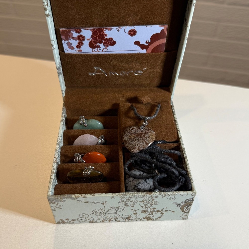Amore Semi Precious Stone Heart Necklace Set, Changeable Pendants