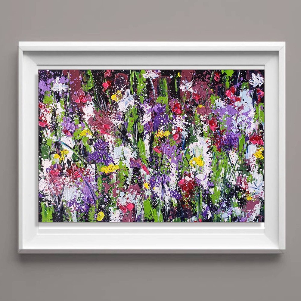 Original Art 8x12 In Wildflower Field Abstract Painting Vibrant Floral Meadow