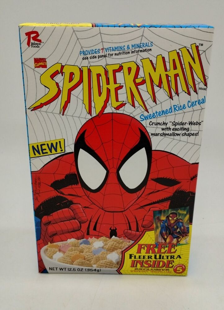 1995 Ralston Marvel Spider-Man хлопья 12,5 унций полная коробка запечатанный 2 FLEER карты