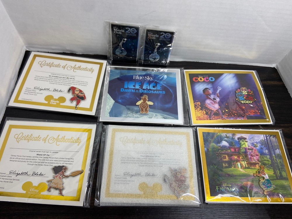 Authentic Disney Movie Club DMC / VIP Pins - Lot of 6 + Pendants COCO, ICE AGE+
