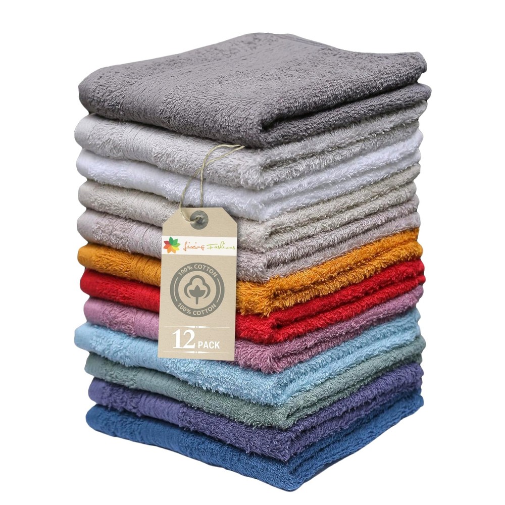 12-Pack Ultra-Soft Ring Spun Cotton Washcloths, 13x13 Inches