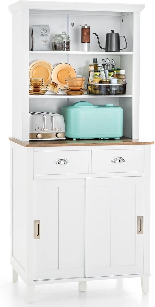 Kitchen Pantry Storage Cabinet 67Tall Buffet Hutch with Sliding Doors, Drawers