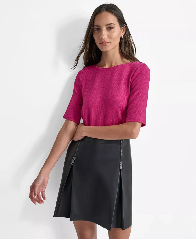 DKNY Women's Top Sz M Round-Neck Short-Sleeve Variegated-Rib