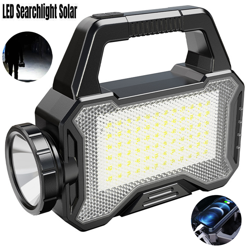 Portable Bright Solar/USB Rechargeable LED Spotlight Flashlight Searchlight Lamp