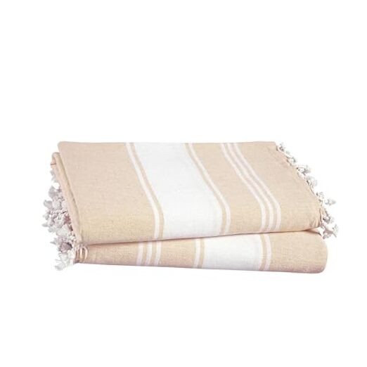 Oversized Lightweight Turkish Beach Towels for Adults, 2-Pack Beige