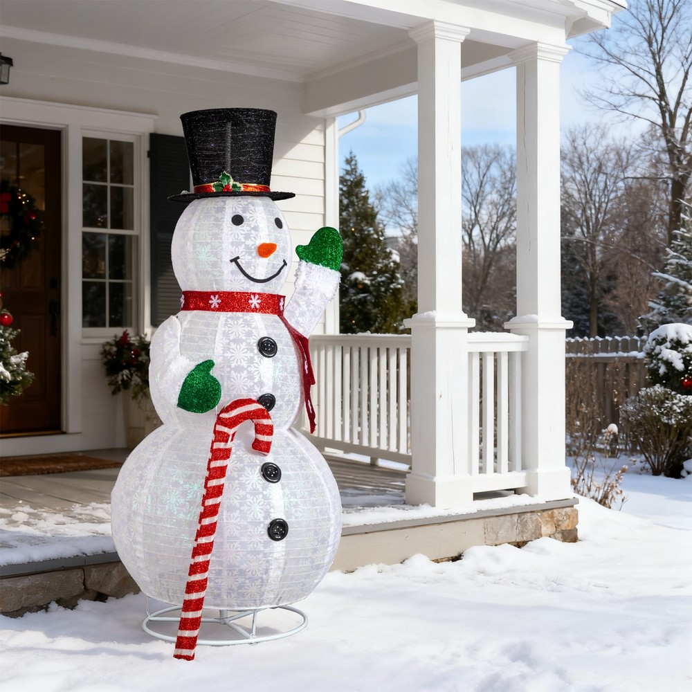 Christmas Snowman 5.7FT Holding Candy Cane for In/Outdoor Decorations with Light