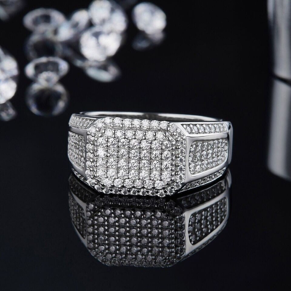 2.20Ct Round Cut Simulated Diamond Men's Wedding Band Ring 14K White Gold Plated