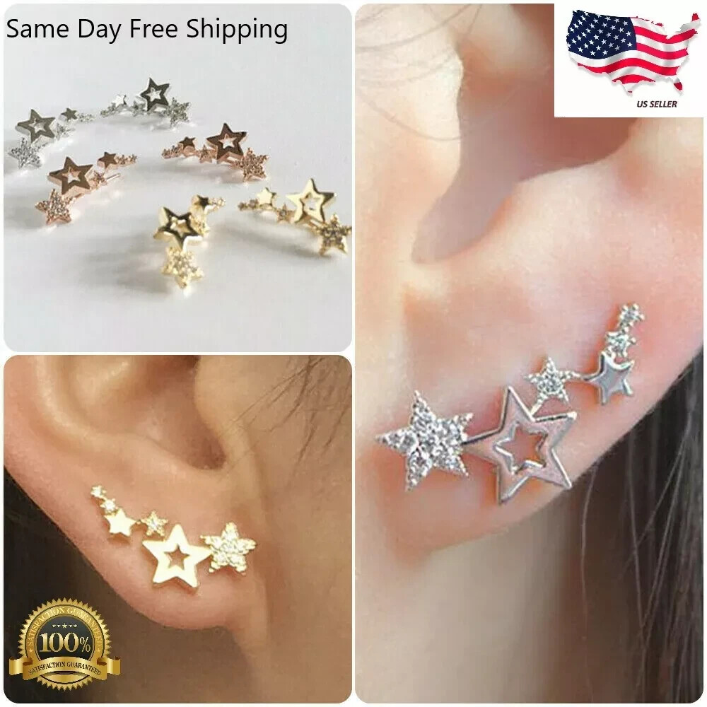 925 Silver Star Stud Climber Earrings for Women