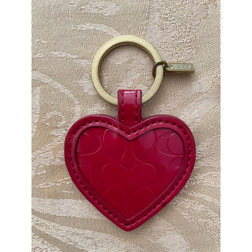 Coach Heart Mirror Keychain in Red with Gold Accents