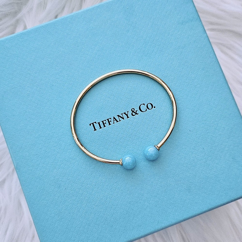 FLASH SALE 🩵 RARE Tiffany & Co. HardWear Ball Amazonite 18k YG Cuff MED Bangle-image