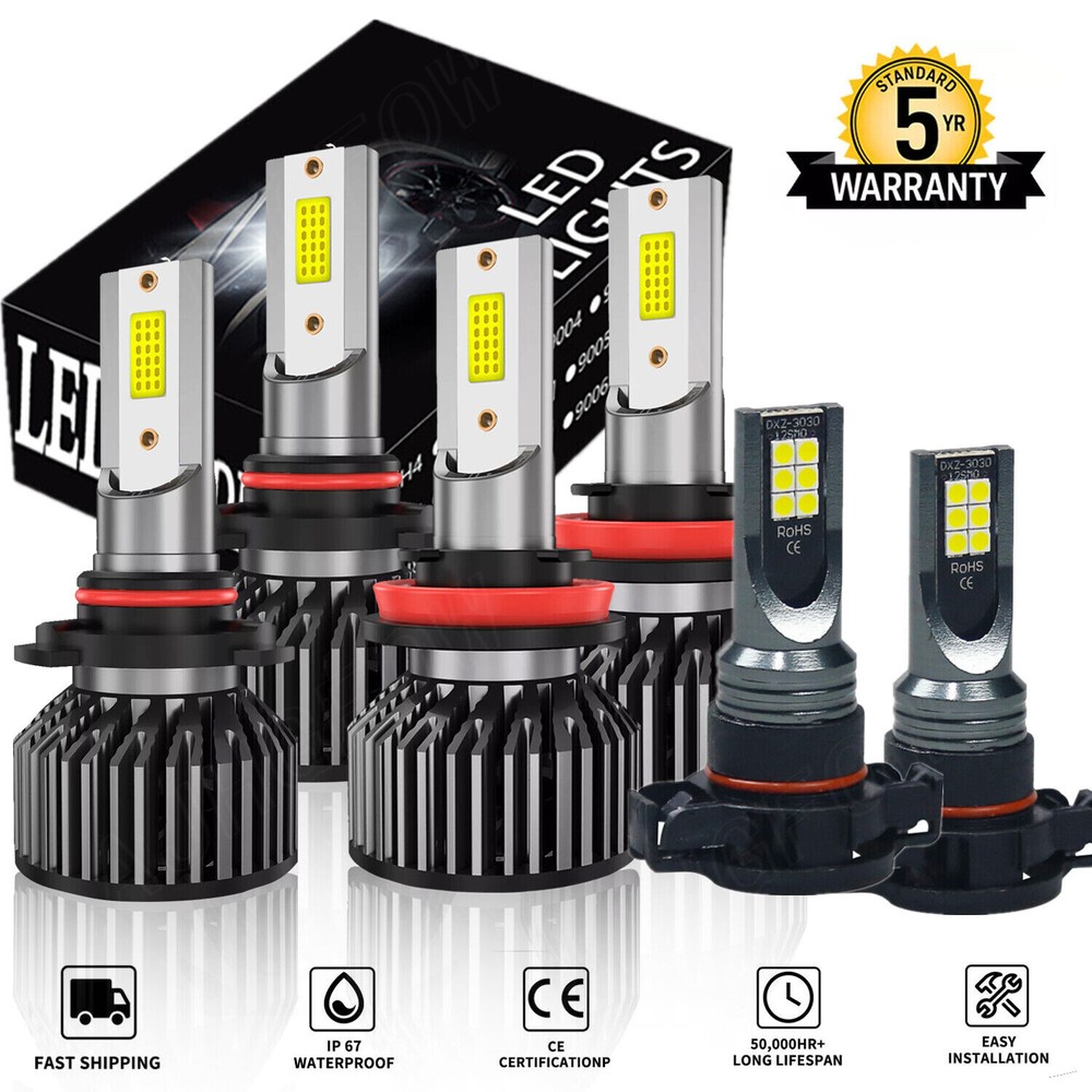 LED Headlights + Fog Light For GMC Yukon XL 2015 - 2019 6X 6000K Bulbs Combo Kit