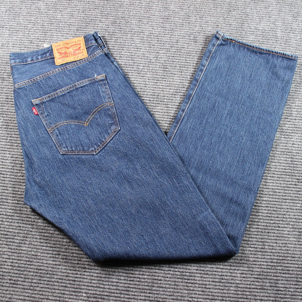 Levi’s 501 Jeans Mens 36x34 Blue Straight Button Fly Rigid Denim