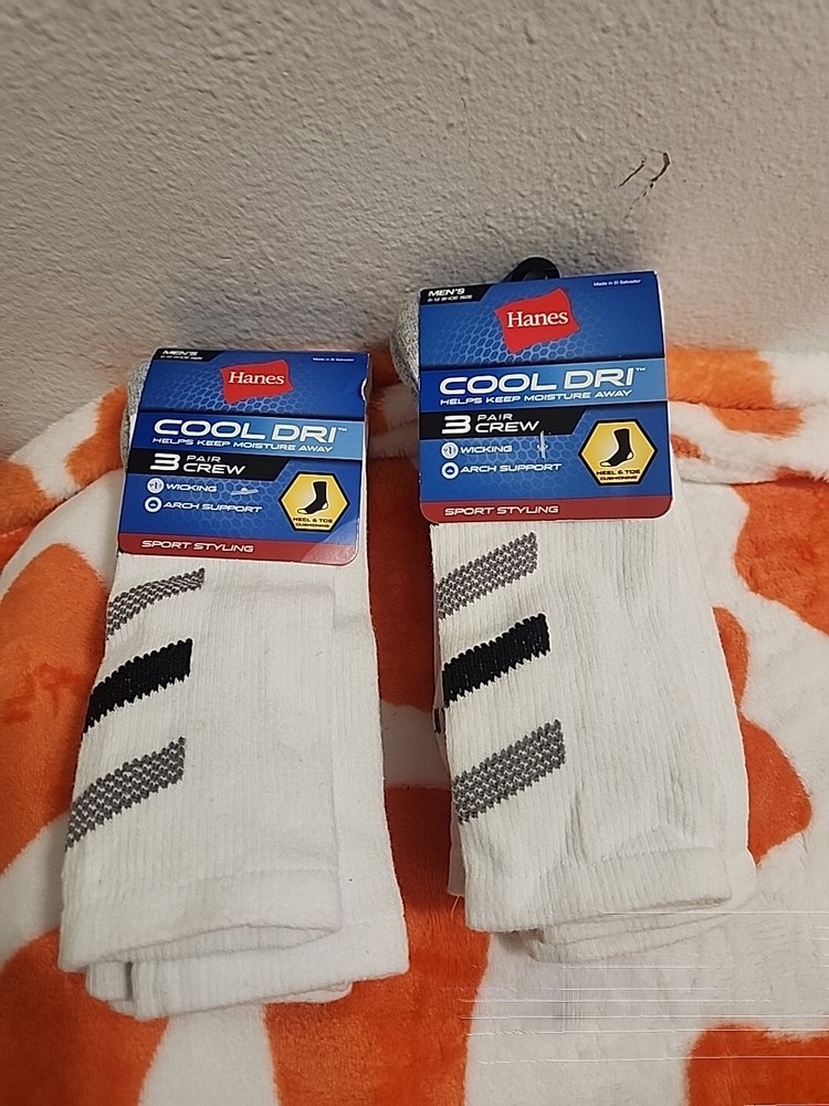 Hanes Cool Dri Crew Socks 6-Pack Mens Size 6-12 Sport Moisture Wicking New