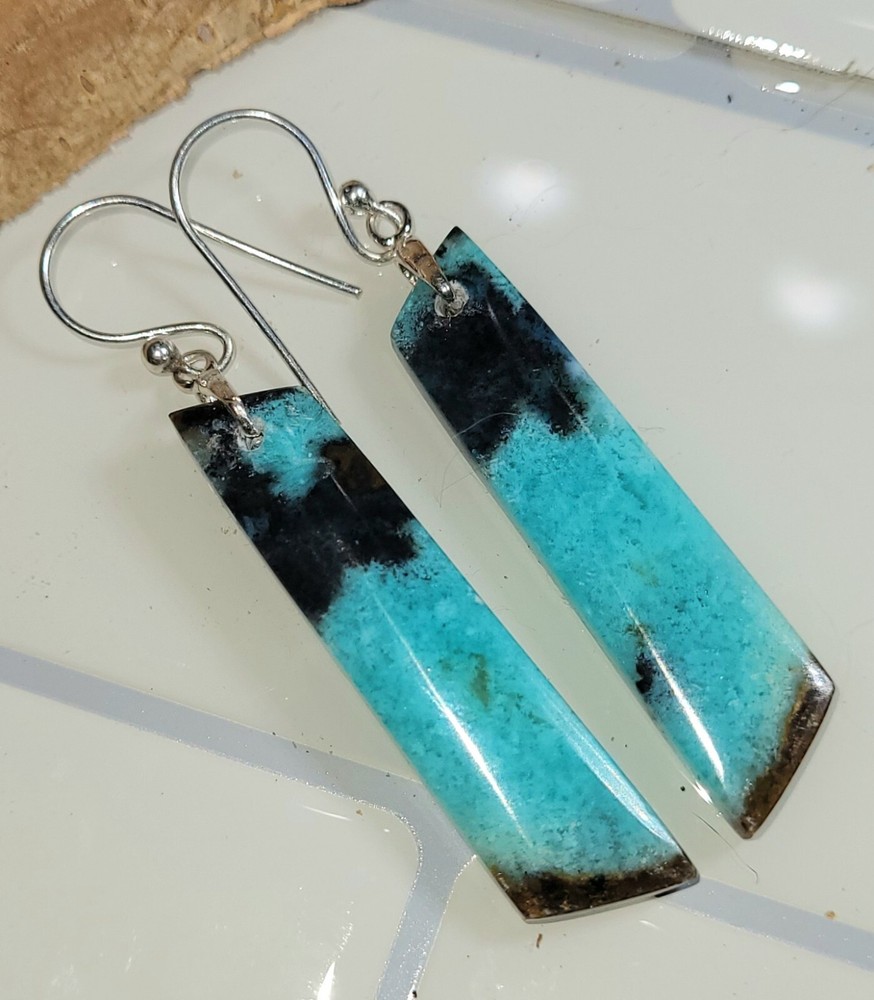 Pendientes de plata esterlina de madera opalizada azul raros AAA 6,3 gr GD11