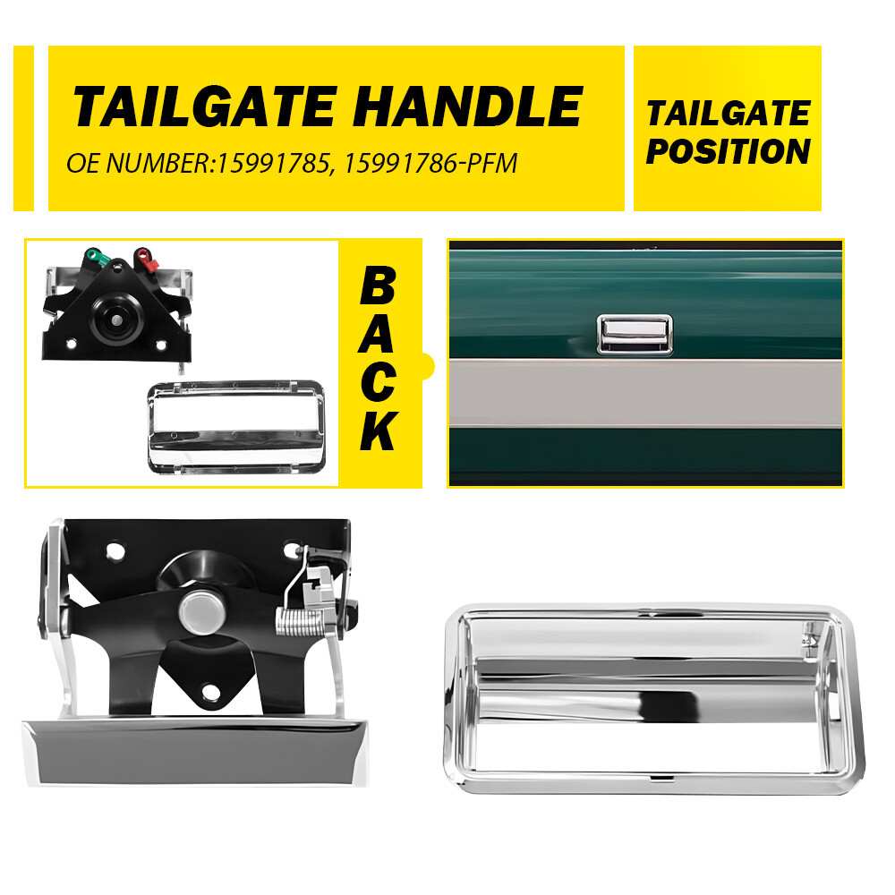 All Chrome Tailgate Tail Gate Handle & Bezel Set for Chevy C/K Pickup Truck M