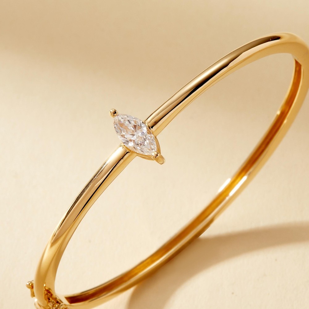 14K Gold Bangle With 0.70ct Marquise Center Stone Lab Grown Diamond For Women