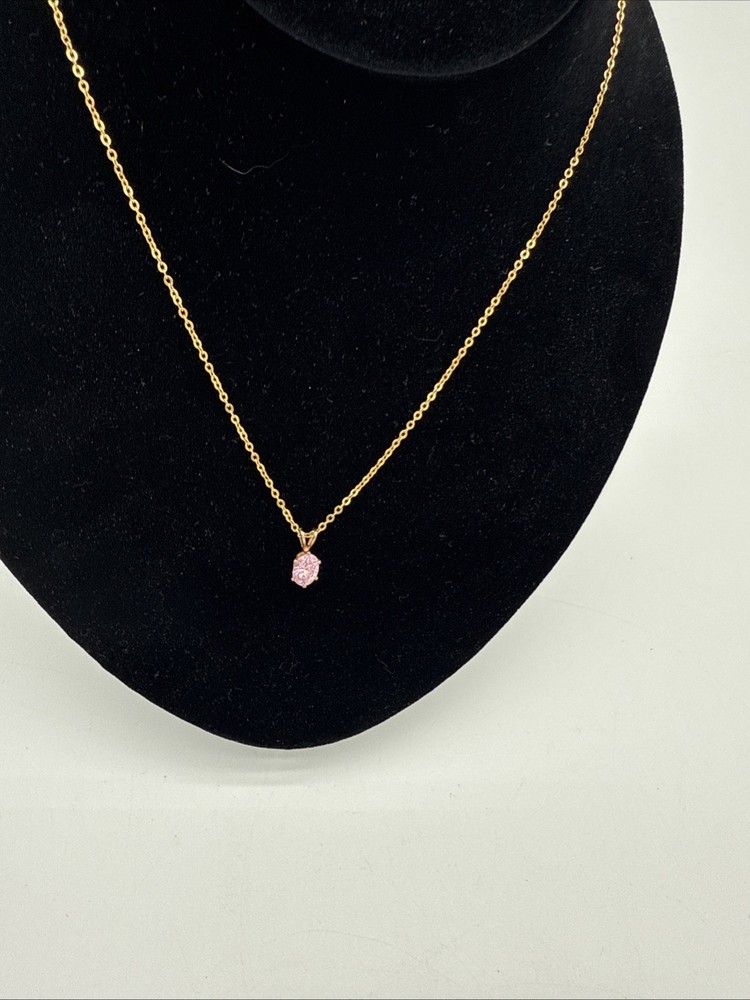 18K Gold Pink Tourmaline October Birthstone Necklace 18 Inch Chain