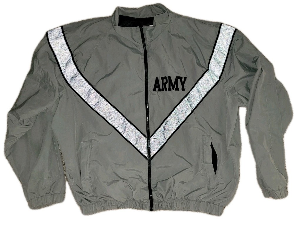 JWOD Skilcraft US Army IPFU Physical Fitness Jacket Windbreaker Gray Large Long