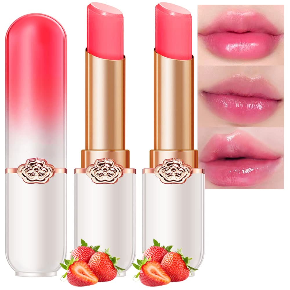 2Pcs Strawberry Tinted Lip Balms PH Lip Color Changing Lipstick Balm Stain Gift