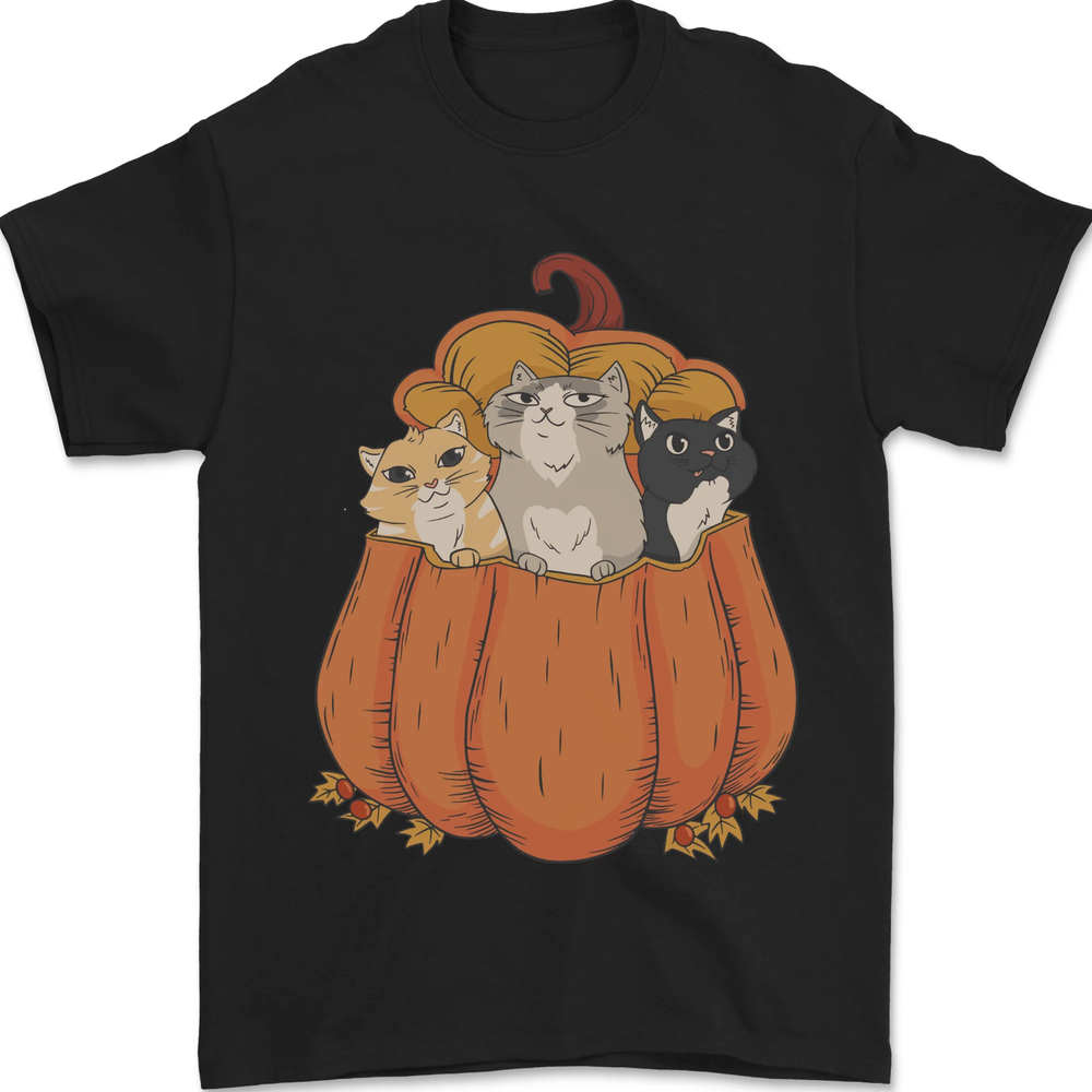 Pumpkin Cats Funny Halloween Mens T-Shirt 100% Cotton