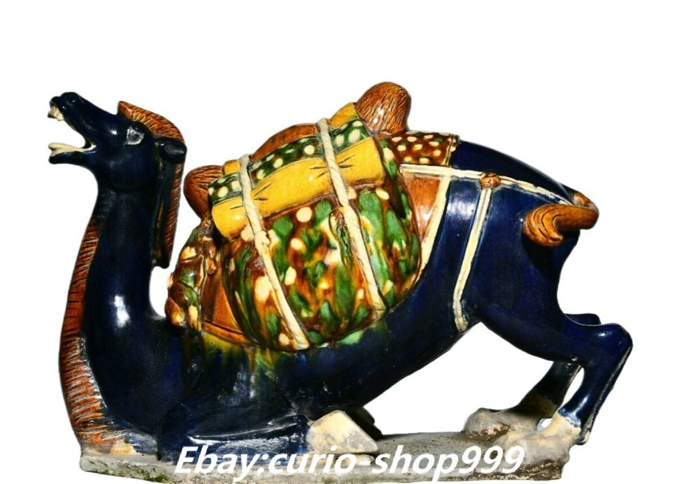 20-Inch China Song Dynasty Sancai Porcelain Fengshui Camel Kneeling Animal Figurine for Home Decor