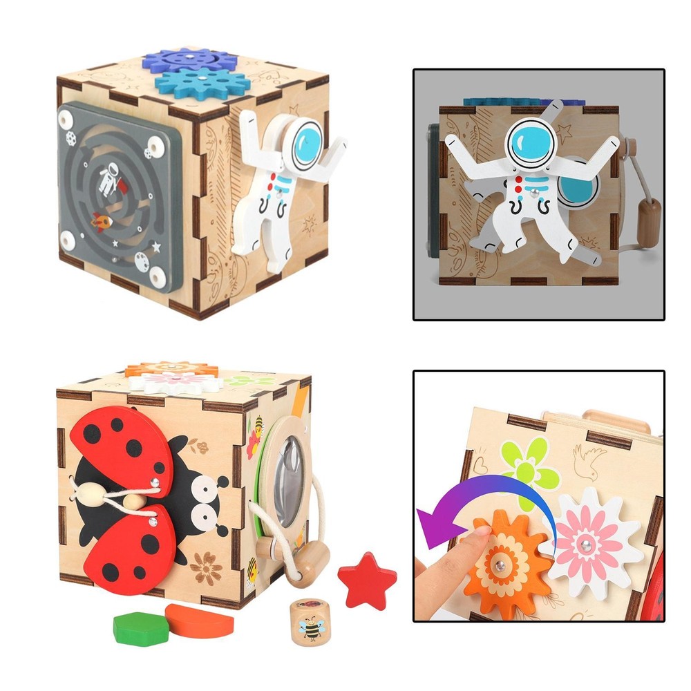 Wooden Activity Cube for Toddlers 1-3 Years Early Learning Preschool Toy