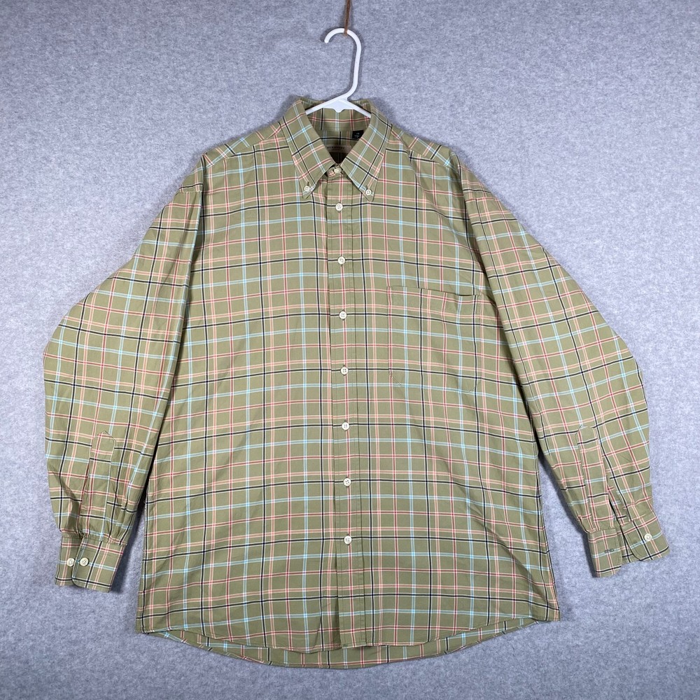 Burberry Shirt Adult Size Medium Beige Plaid Long Sleeve Button Up Casual Men's