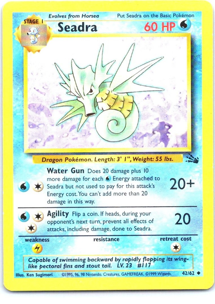 Fossil #42/62 Seadra Uncommon Pokemon TCG Card  