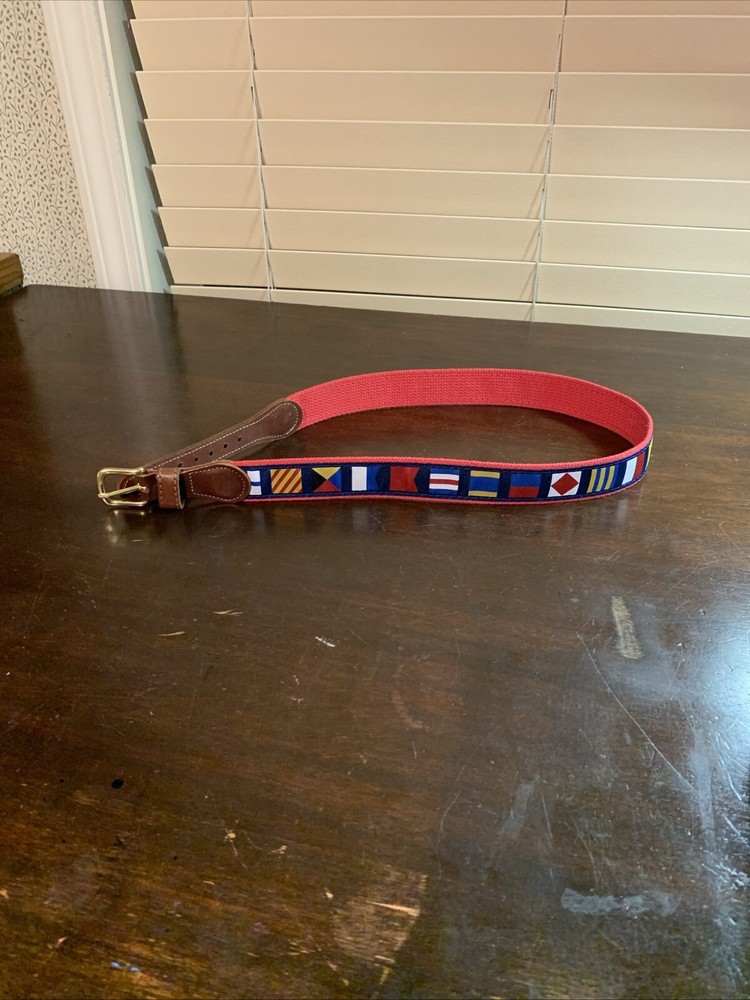 Preston Leather Code Flag Belt - Navy - Size 28 NWOT