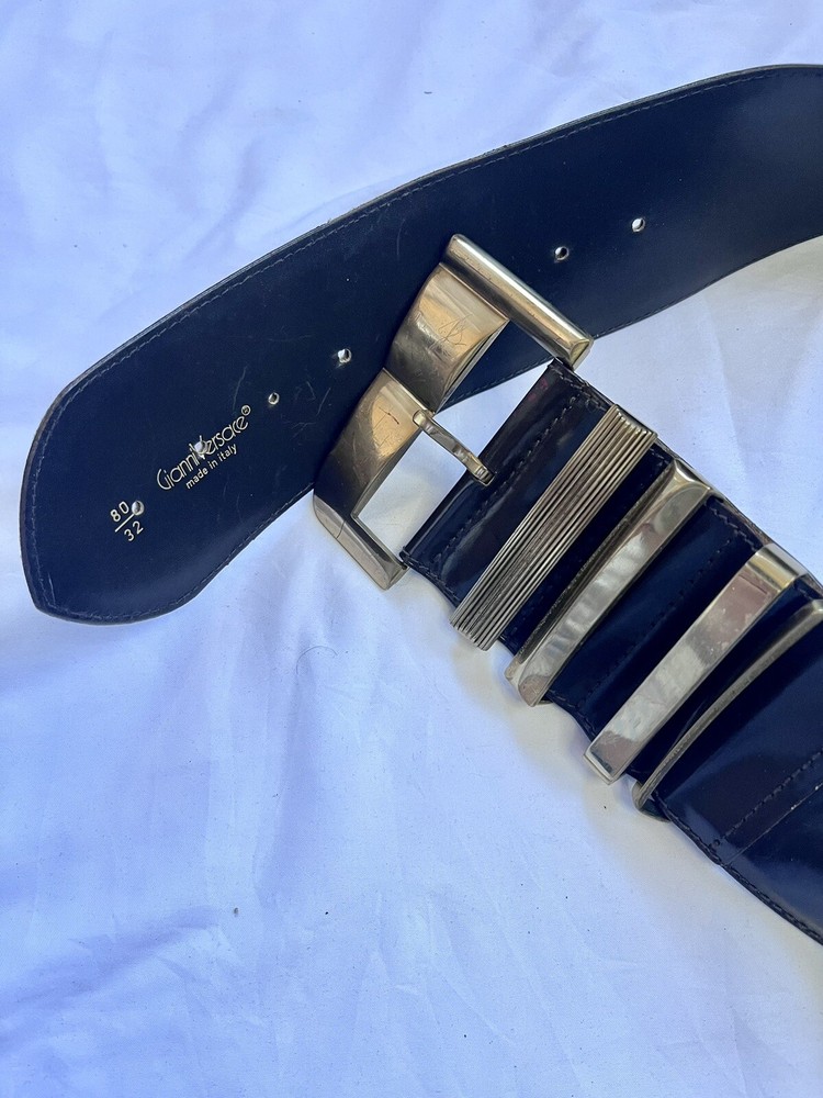 GIANNI VERSACE Belt Leather Black Gold Women's Made In Italy Used