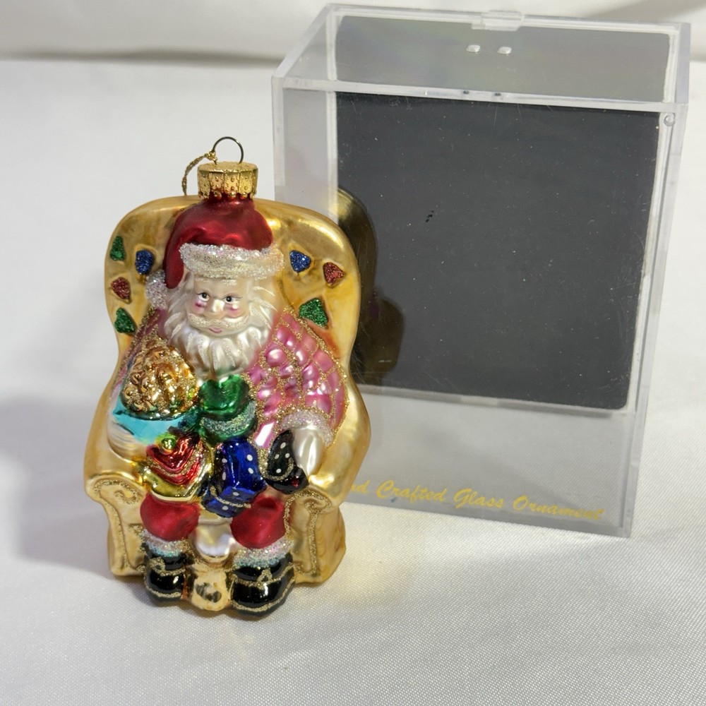 Vintage Santa Claus Glass Ornament Sitting in Chair