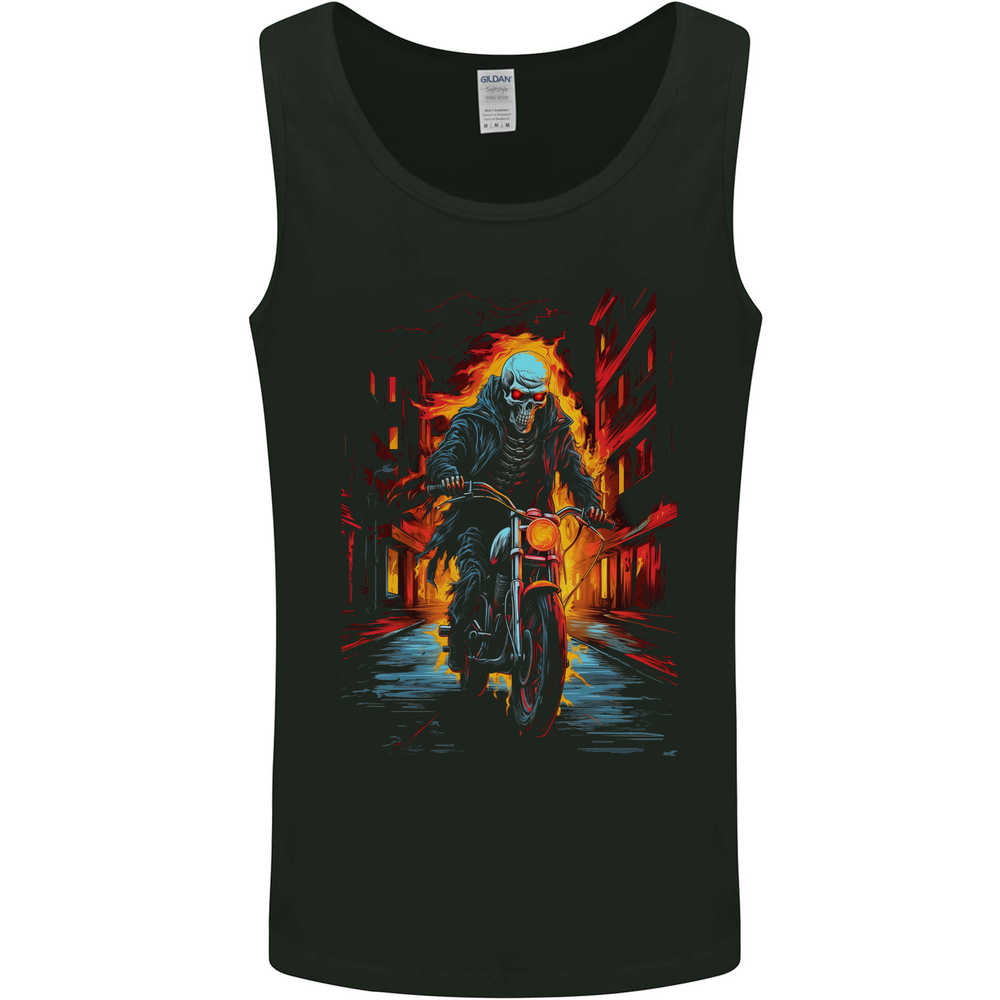 Fire Skull Rider Cafe Racer Motorcycle Biker Mens Vest Tank Top