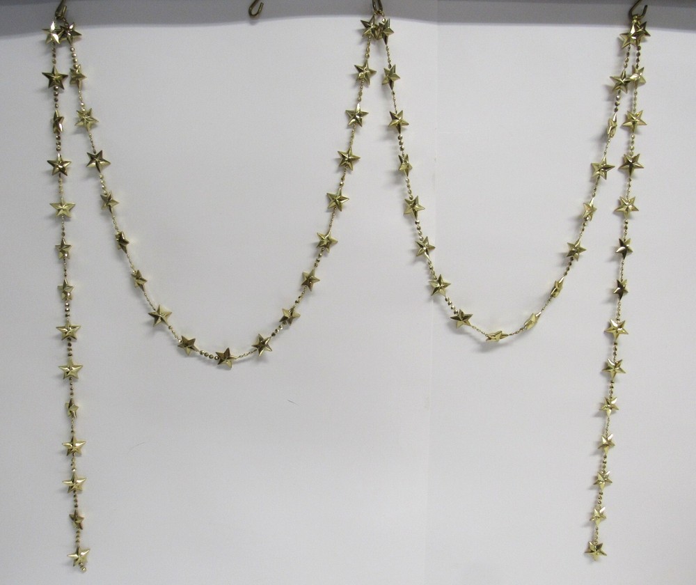 Vintage Christmas Tree Garland - Plastic Gold Stars, Faceted Beads - VGUC