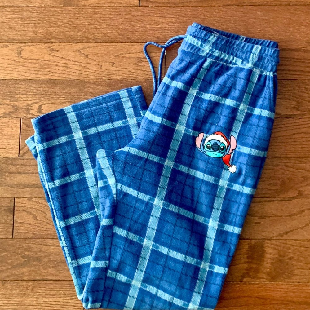 Disney Lilo & Stitch XL Blue Plaid Fleece Lounge Pants for Christmas
