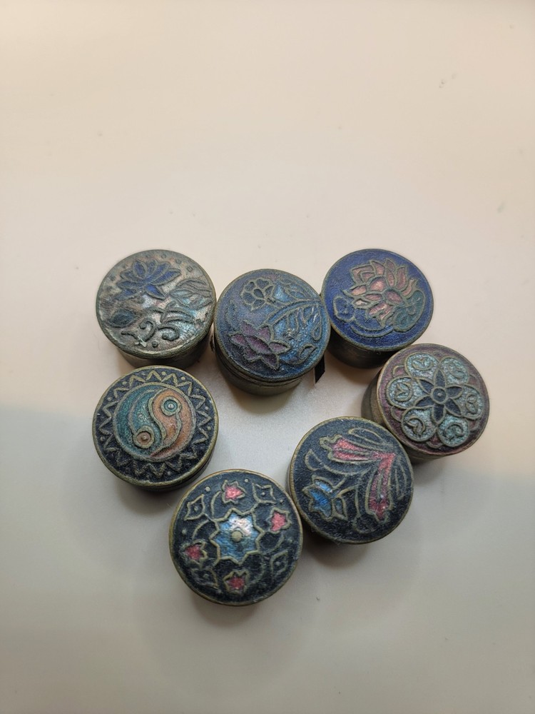 Lot Of 7 Antique Enamel Box Perfume Candle for Doll or 1:12 Dollhouse Miniature