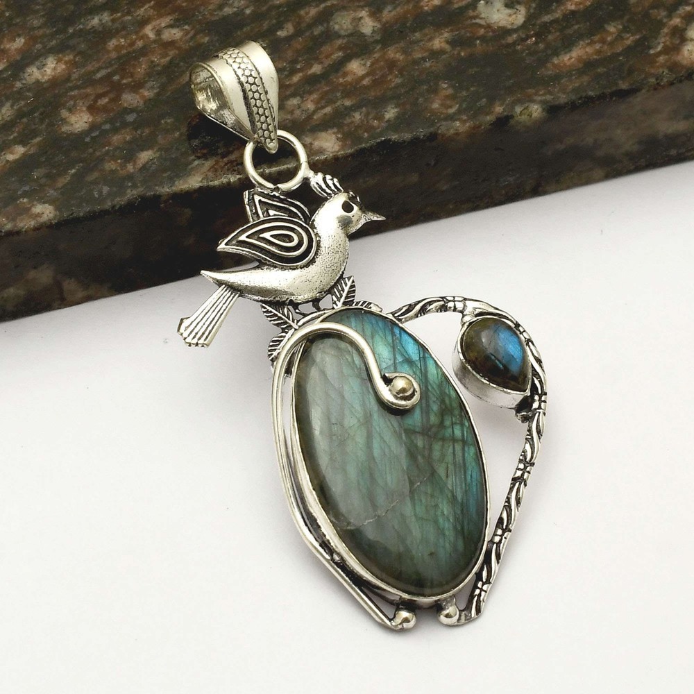 Labradorite Gemstone Ethnic Handmade Bird Pendant Jewelry Gift 2.8