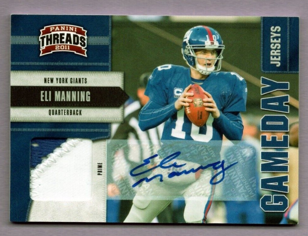 2011 Panini Threads Game Day Jerseys Autographs Prime Eli Manning 5/10 JRY #10-image
